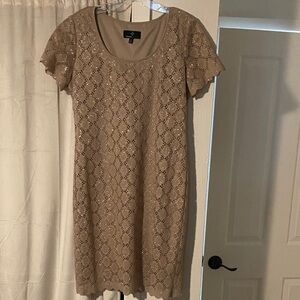 Ronni Nicole Shimmering Tan Lace Mini Dress